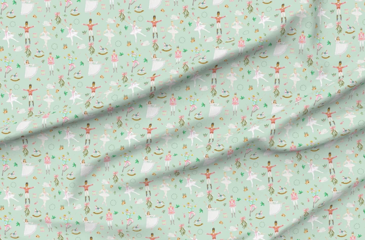 Spoonflower Fabric - Vintage Winter Holiday Christmas Aqua Watercolor Swan Fairy Ballet Printed on Minky Fabric by The Yard - Sewing Baby Blankets Quilt Backing Plush