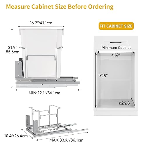 Miniatura 3 de Bote de basura extraíble de 37 cuartos de galón de largo con cierre suave para gabinetes de 14 pulgadas de ancho x 24.8 pulgadas de profundidad x 25
