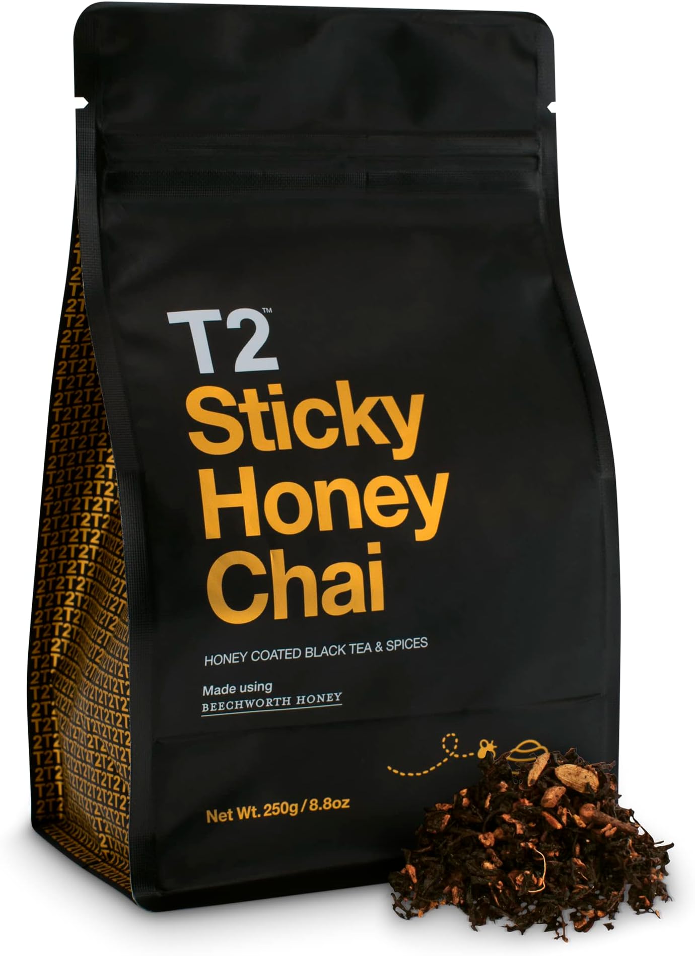 T2 Tea Sticky Honey Chai Black Tea, Loose Leaf Black tea in Resealable Bag, 250 g