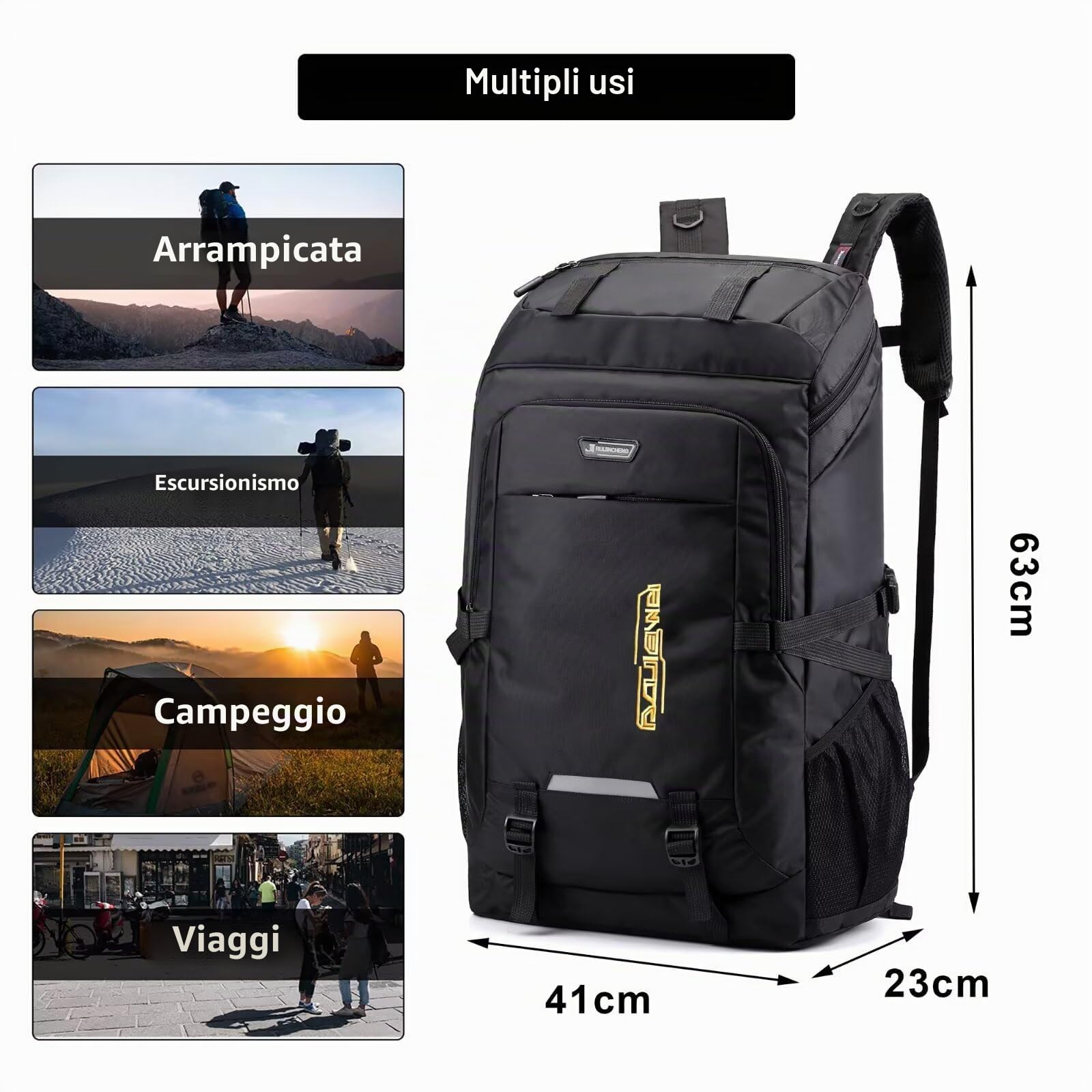 Zaino da trekking impermeabile da 80 l, zaino da campeggio, nero, zaino da viaggio, per uomini e donne, zaino grande per alpinismo, arrampicata, sport all'aria aperta