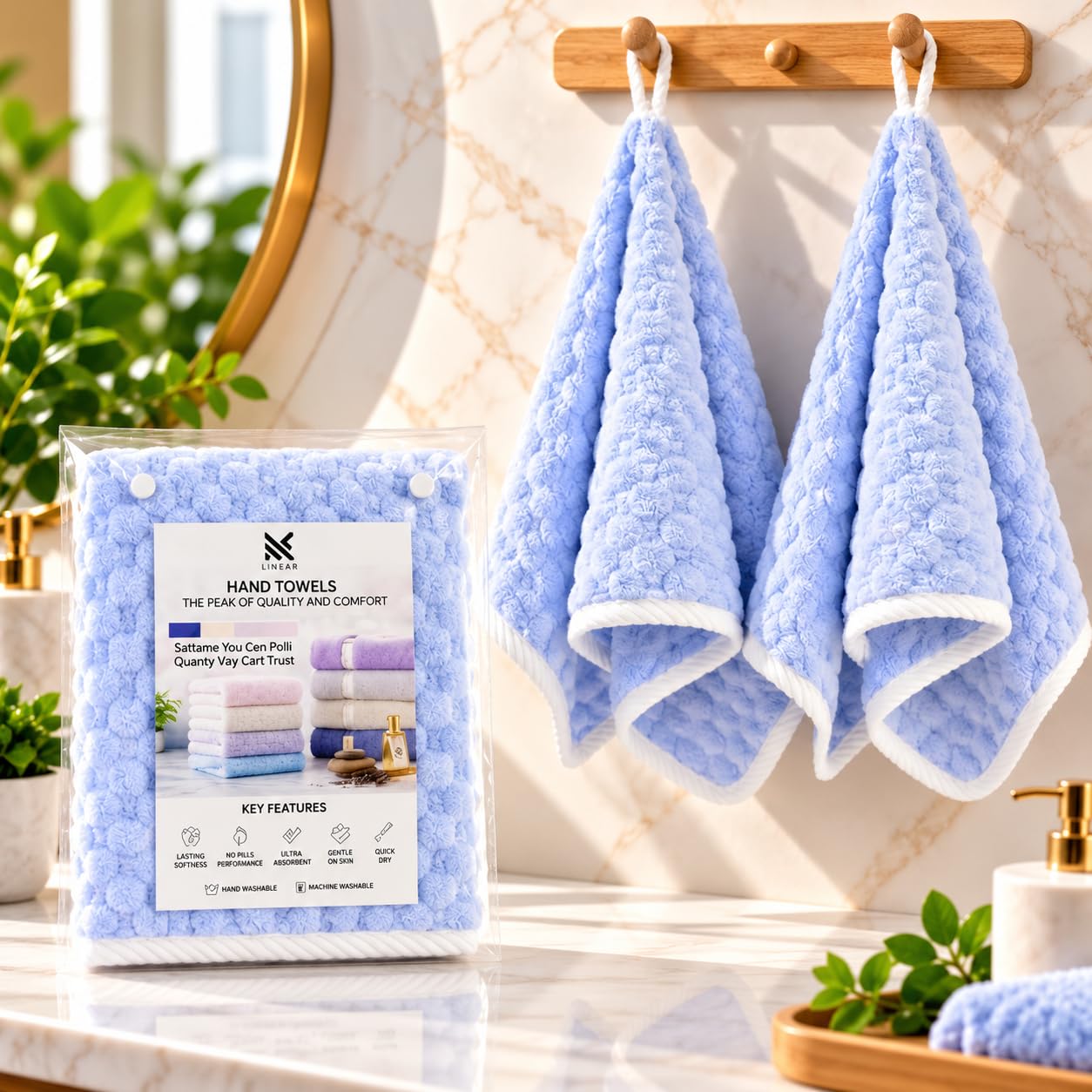 LINEAR Microfiber Hand Towels/Small Size Towel/Face Towel/Towel for Men, Women & Babies/Ultra Soft, Absorbent & Quick Dry Towels for Gym, Travel 300 GSM (Blue)