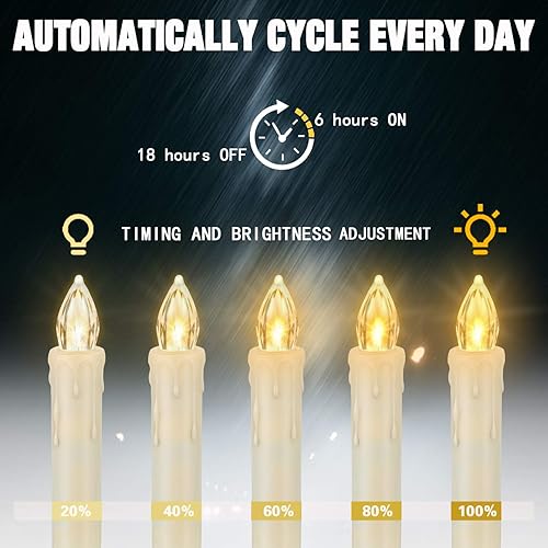 Miniatura 7 de FPOO 12 velas parpadeantes sin llama para ventana con temporizador remoto, funciona con pilas, velas LED cónicas para árbol de Navidad con clips y