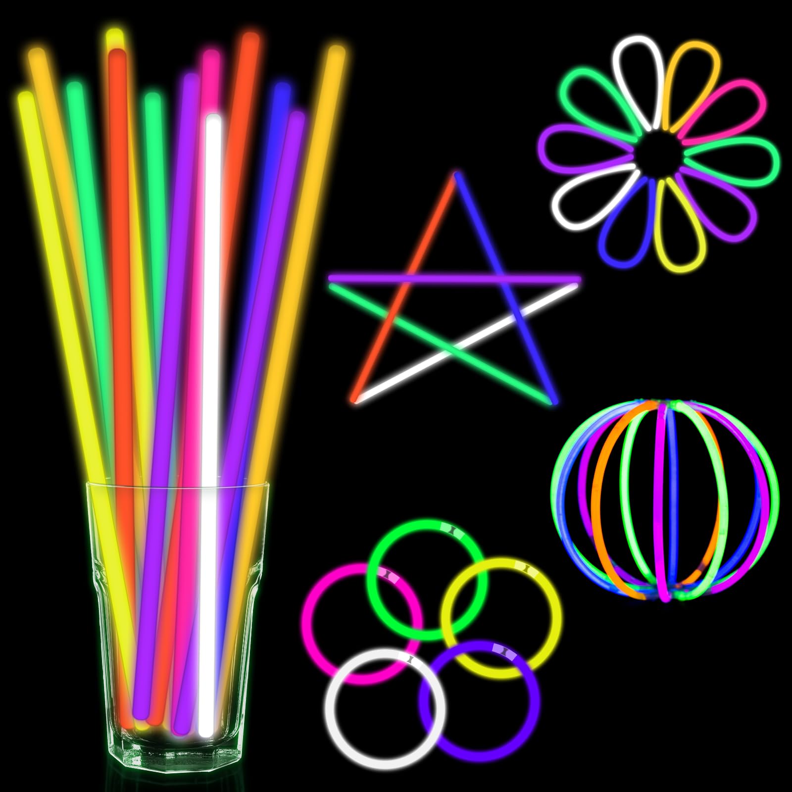 Taikula 60 Pack 8” Glow Sticks Bracelet Bulk Glow Sticks with 60 Connectors Neon Glow In The Dark Party Supplies for Christmas Holiday Decoration Party Carnival (Colorful)