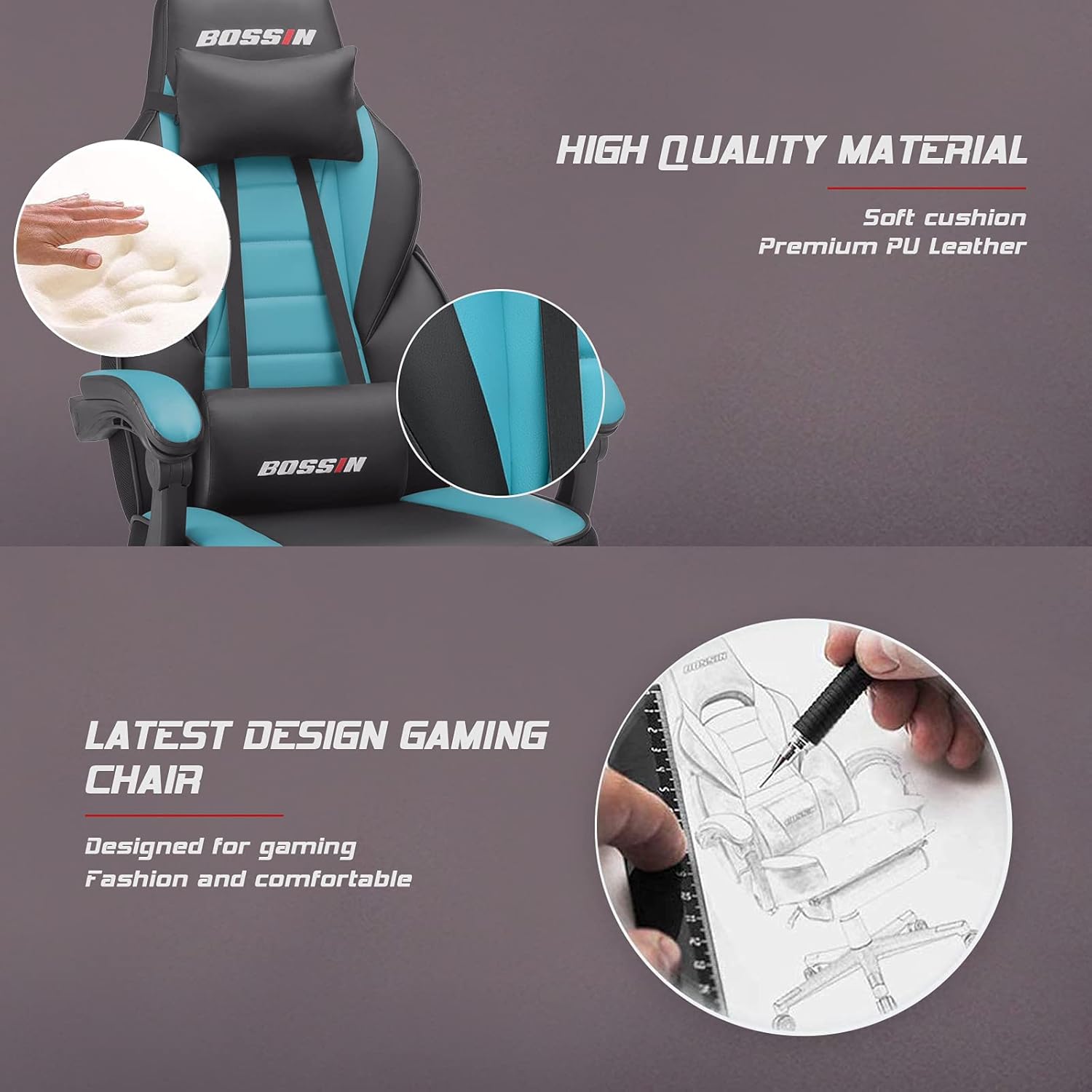 BOSSIN Gaming Chair with headrest and lumbar support pillows
