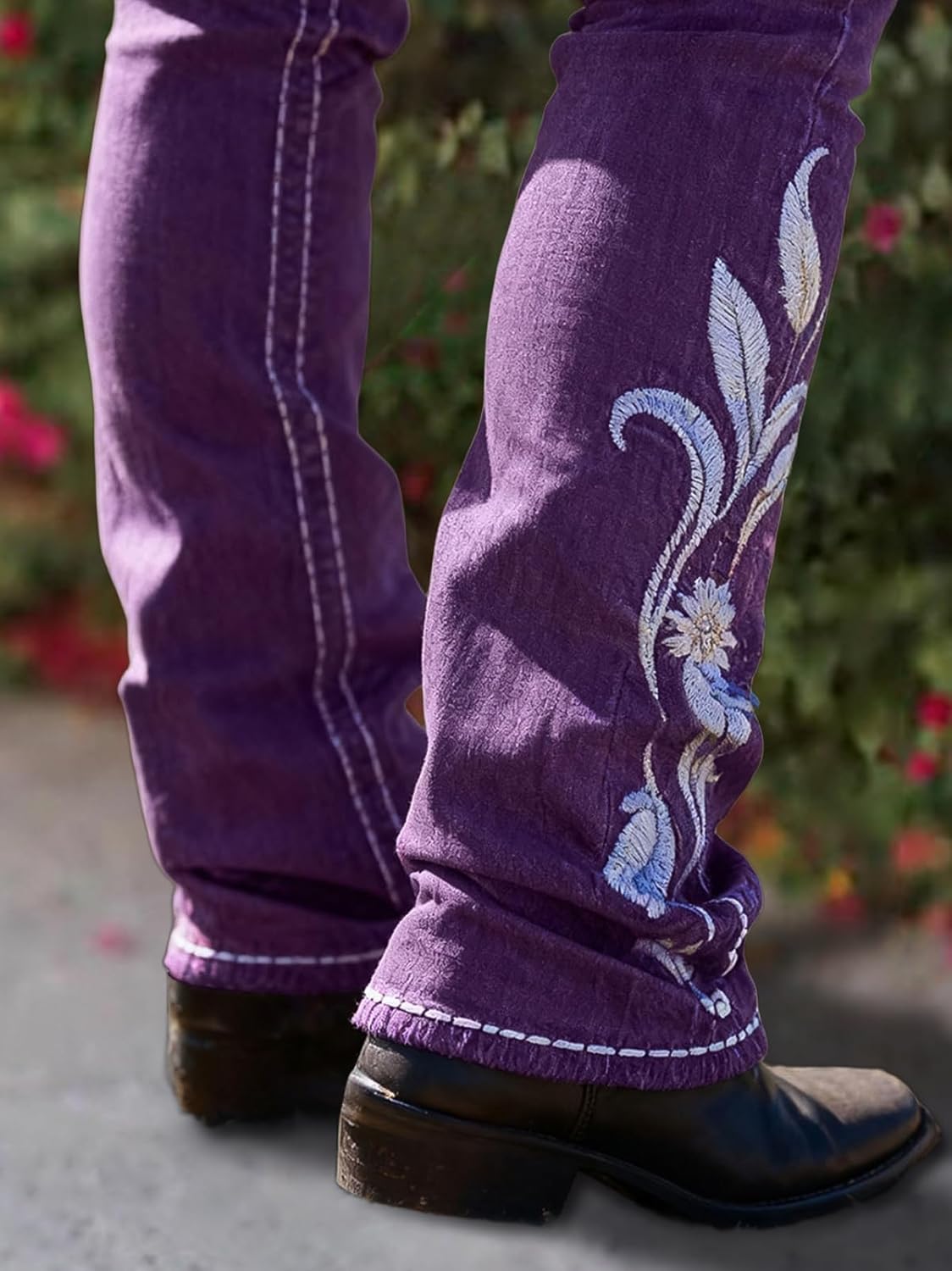 Flamingals Women's Mid Waist Bootcut Jeans Floral Embroidery Flap Pocket Trendy Vintage Pants - Image 5