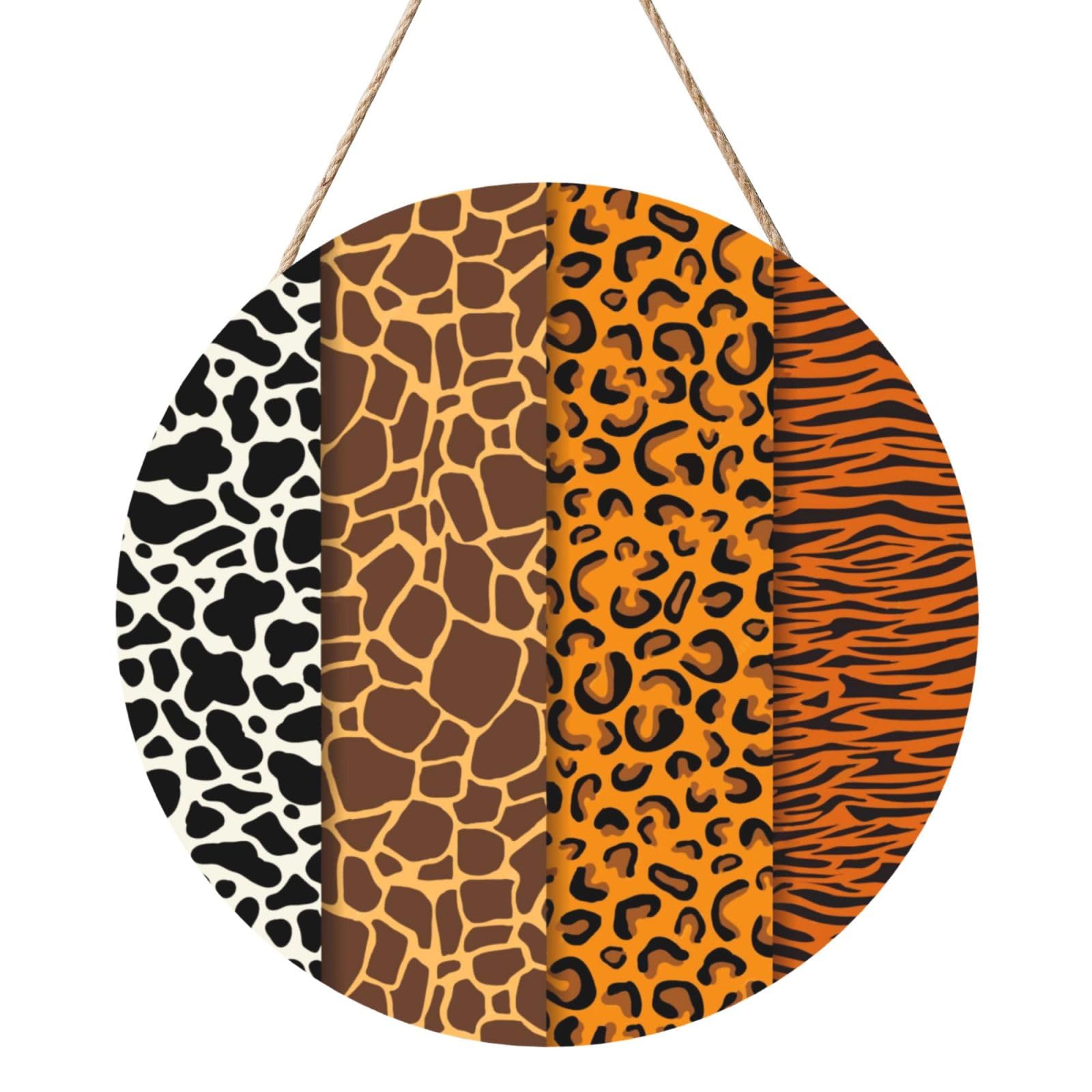InOmak Leopard Pattern Print, Round Wood Panel Painting 12 in, Wall Hanging Painting For Home