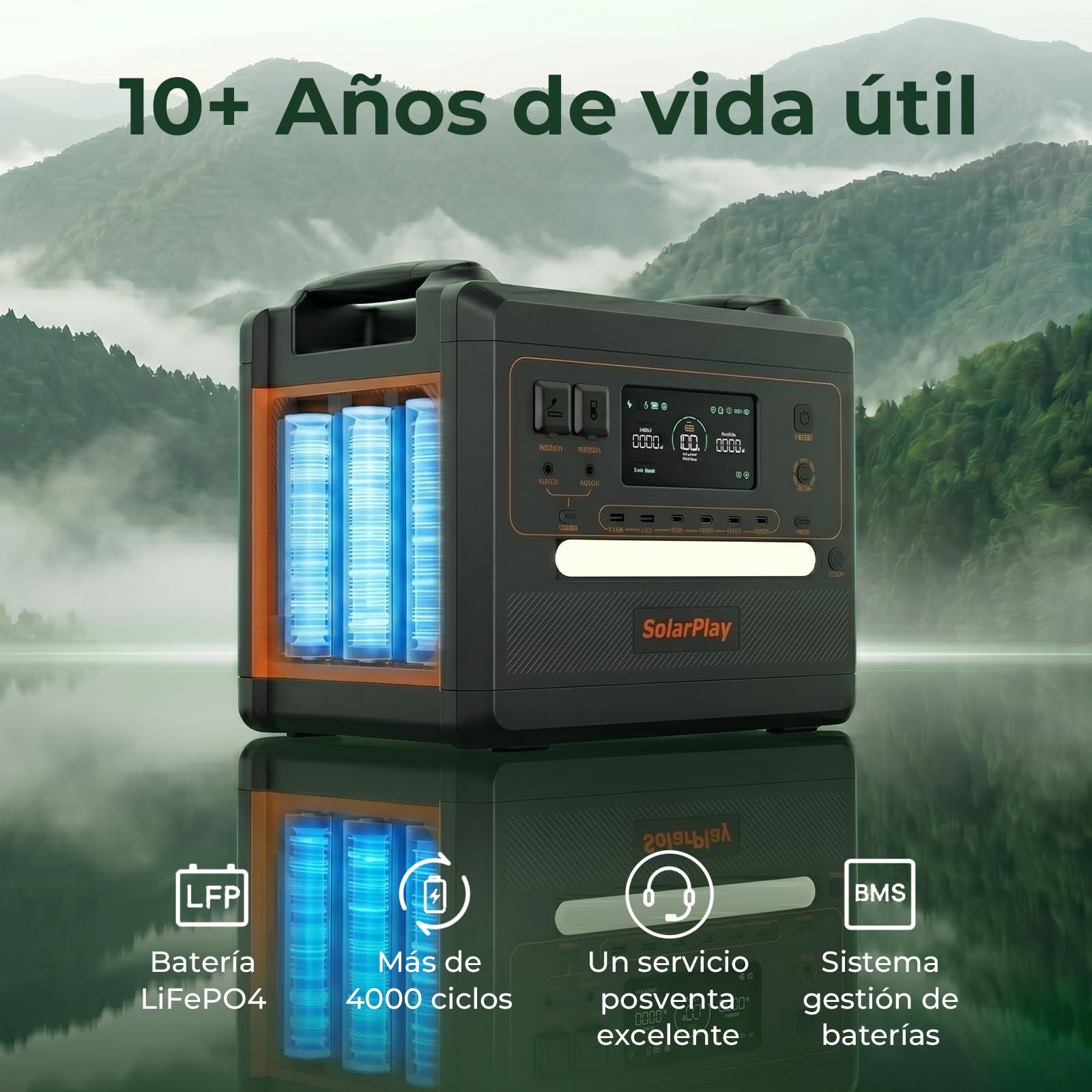 SolarPlay Estacion de Energia Portatil 2500W, 2300Wh Generador Solar con Batería LiFePO4, Salida 12 Puertos, Power Station Portable para Camping, Autocaravana, Emergencia (Q2402M)