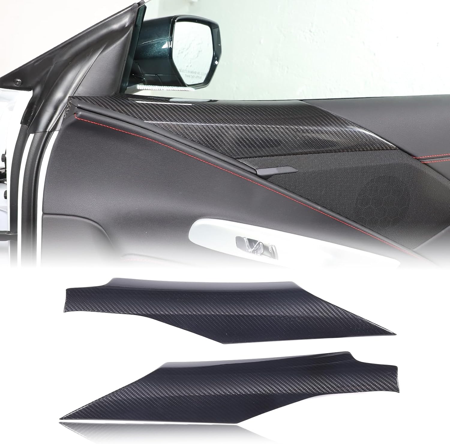 Genuine Carbon Fibre Inner Door A Pillar Lower Panel Trim Cover Compatible with Chevrolet Corvette C8 2020-2024,Inner Door Panel Armrest Cover Trim Inner Door Panel Trim 2PCS (Black, A)