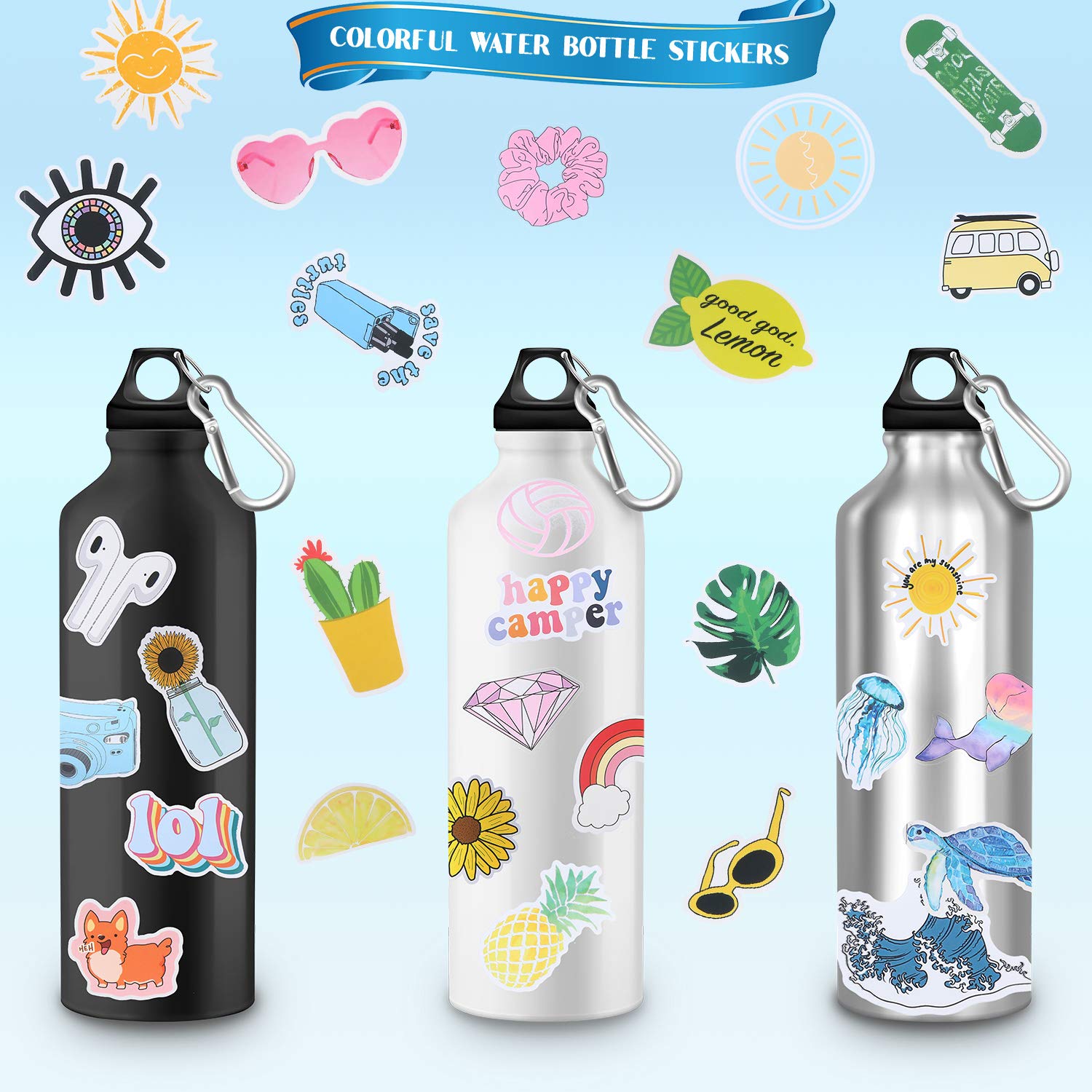 100 Pieces VSCO Stickers Colorful Vinyl Waterproof Water Bottle