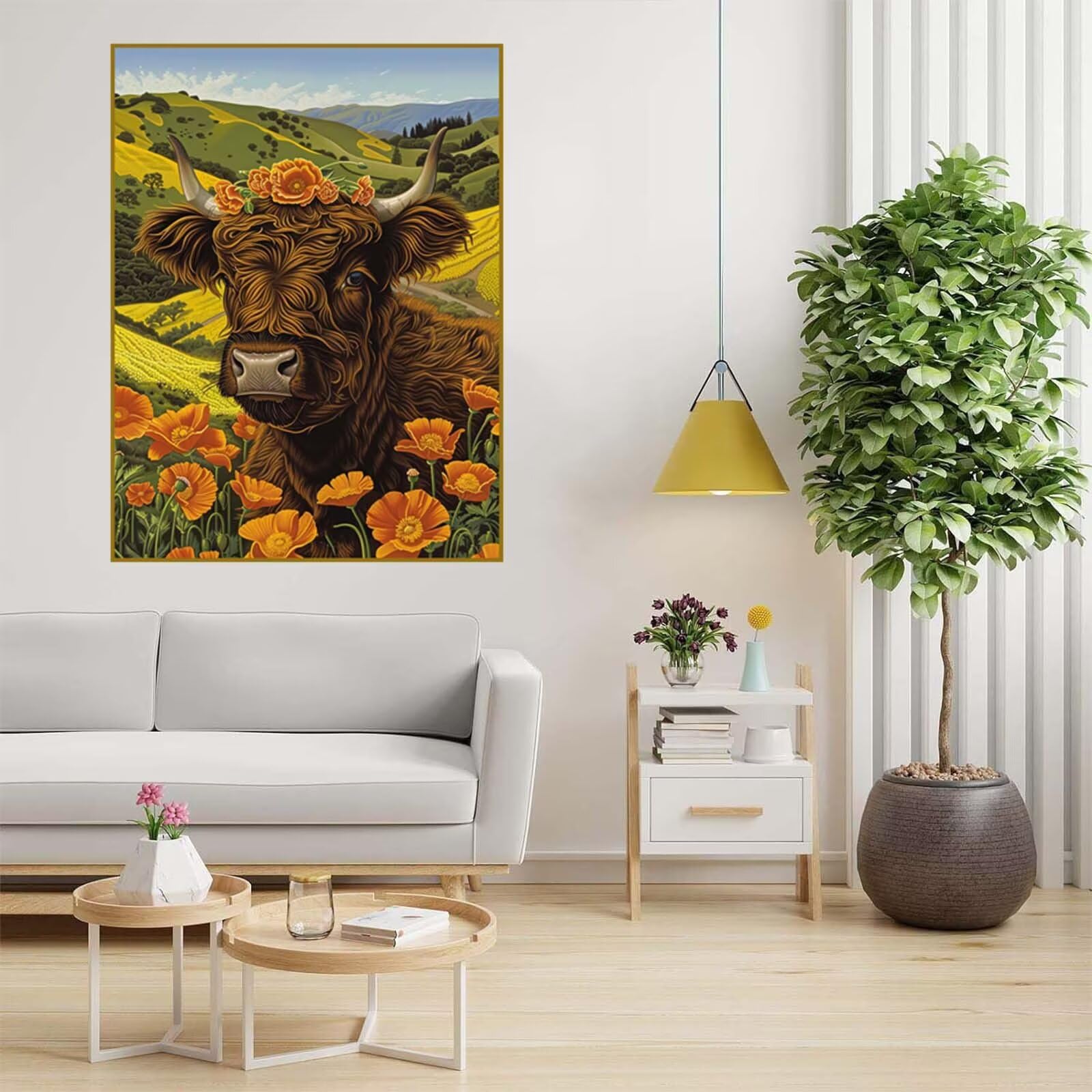Diamond Painting Kuh Malen Nach Zahlen Erwachsene, 5D Diamant Painting Bilder Blume Diamond-painting Mosaikherstellung Bastelset Kinder ab 6 Jahre, Deko Wohnzimmer, Mädchen Geschenke 70x100cm 6X-919
