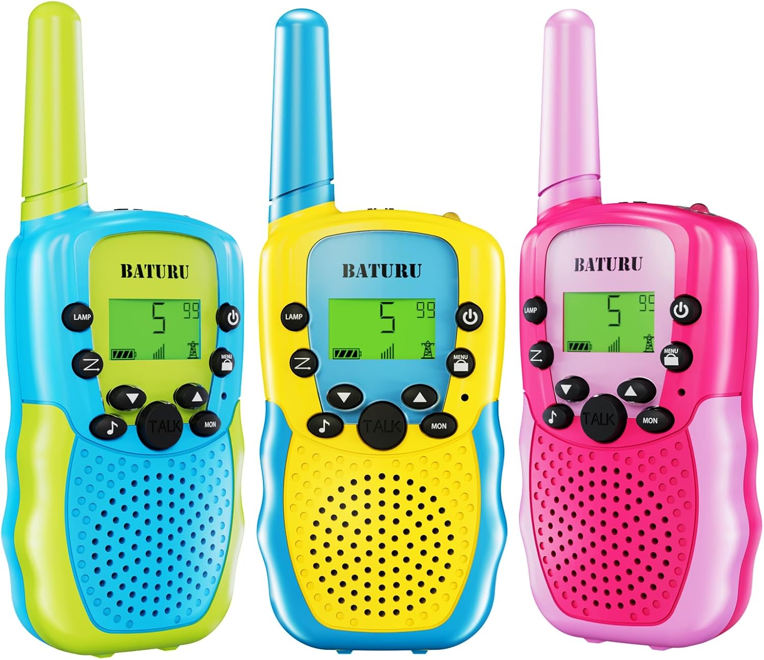 BATURU Walkie Talkies for Kids 3 Pack, Girls Toys Age 6-8 8-10 Birthday Gifts, Indoor Play, Outdoor Camping & Hiking, Toddler Walkie Talkies Age 3-5, Easy to Use, 22 Channels, 3 Miles Range