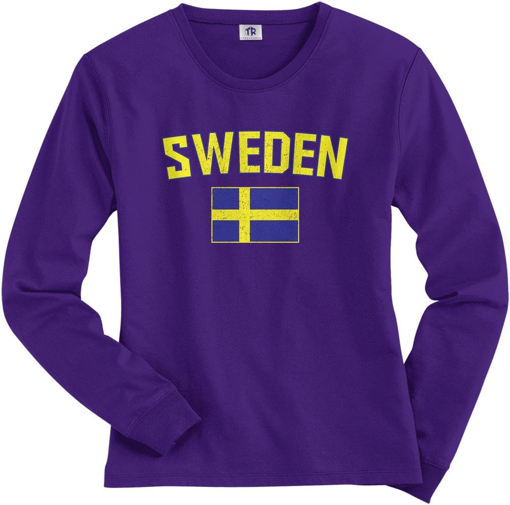 Threadrock Women's Sweden Flag Long Sleeve T-Shirt