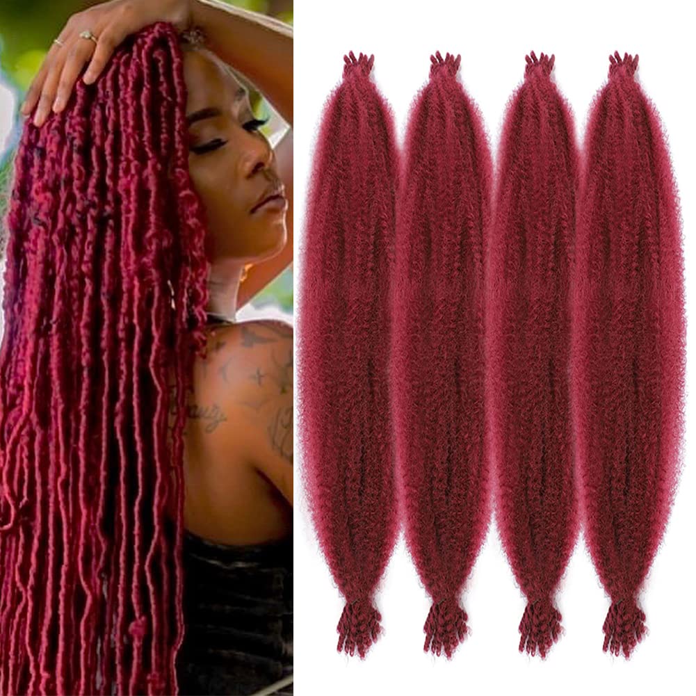BUG Burgundy Springy Afro Twist Hair 16 inch 4 Packs Pre stretched Springy Afro Twist Hair for Passion Twist Hair for Butterfly Locs Pre-Separated Afro Twist Hair Synthetic Braiding Hair For Black Women