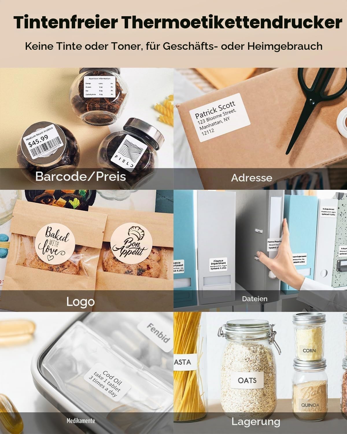 Phomemo M110 Etikettendrucker, Thermo Label Printer für Smartphone und Windows/Mac, tragbarer 2-Zoll-Etikettendrucker Selbstklebend für Küche, Büro, Einzelhandel, Adressen, Barcodes