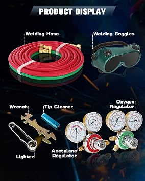 Cutting Welding Torch Kit, Oxygen Acetylene Torch Kit, Oxy Acetylene Torch Welder, Portable Oxy Brazing Kits, Professional Welder Tool Set with Two Hose, Regulator Gauges, Storage, Blue Case