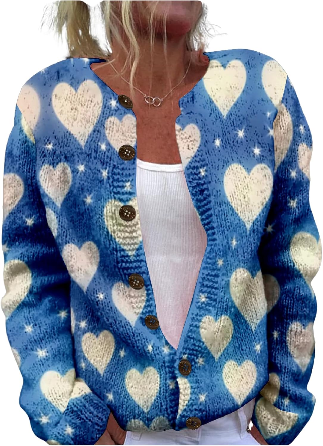 Heart Print Cardigan Valentines Sweater for Women Cute Chunky Button Up Plus Size 2025 Spring Fashion Warm Blouses