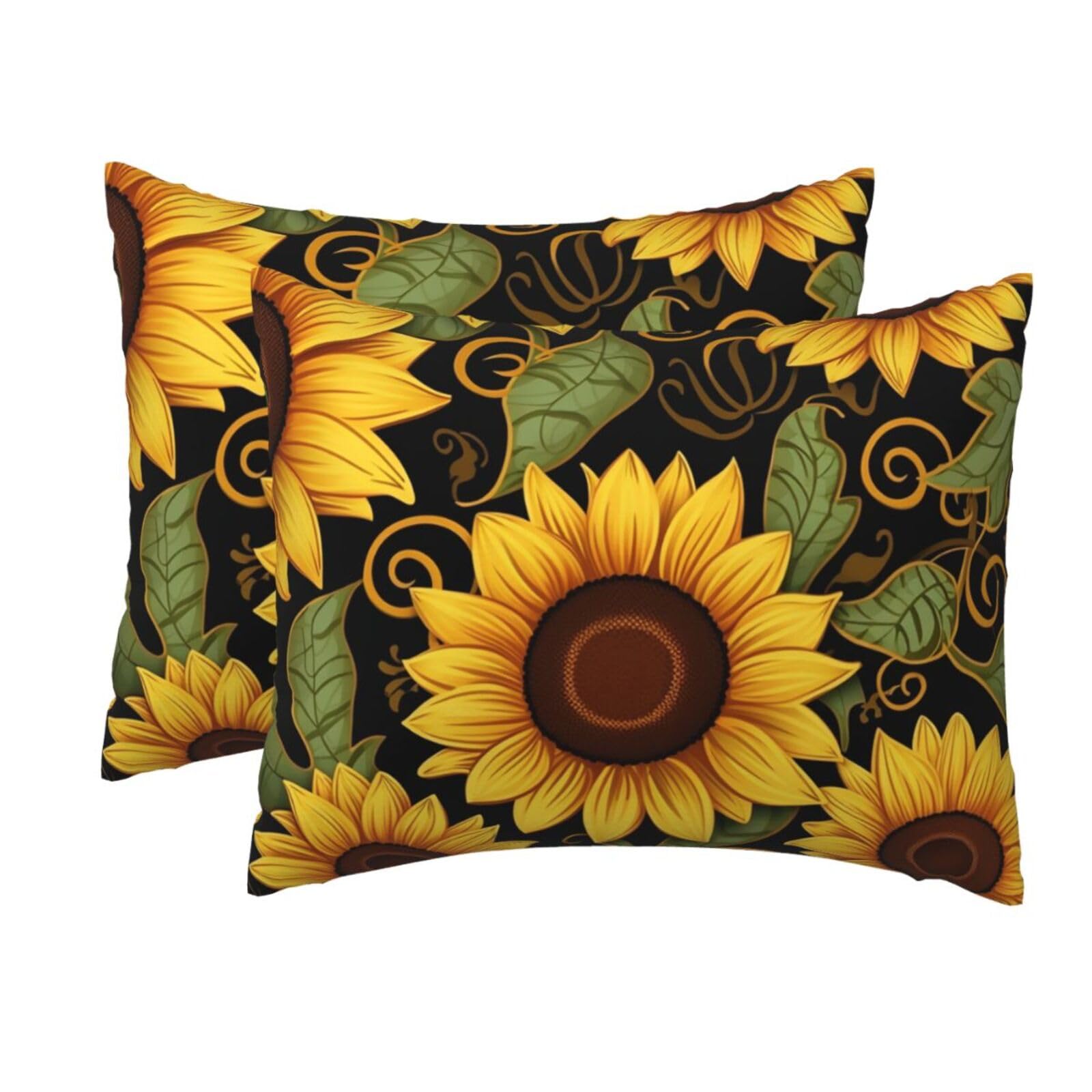 2 Pack Standard Size Pillow Cases for Hair and Skin Soft Breathable Pillow Case Covers with Hidden Zipper Beautiful Sunflower Pillowcase 20x26 Inches Pillow Cover for Sleeping Gift