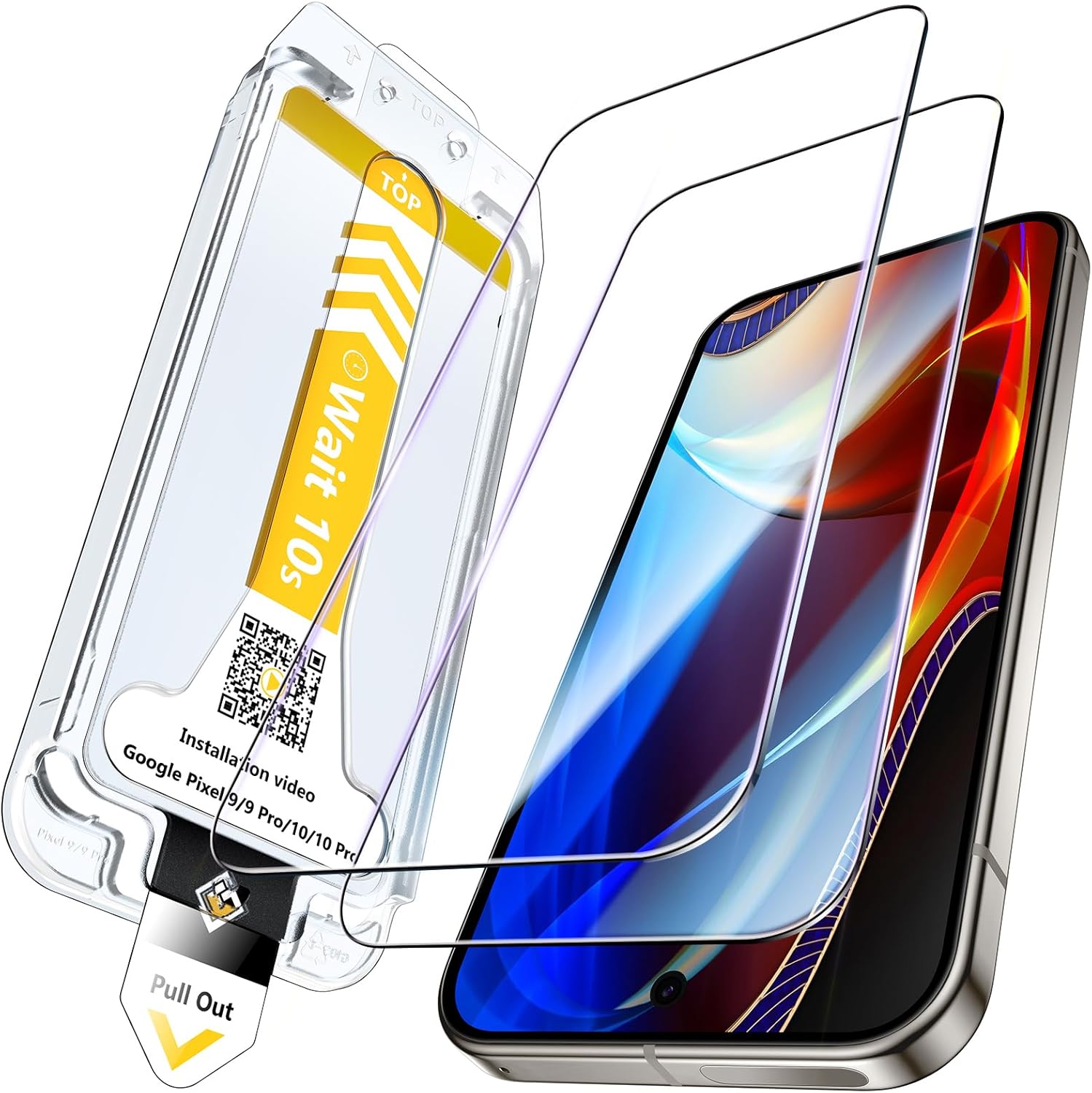 Product image of EGV 2 Pack for Google Pixel 9/10 Screen Protector Google Pixel 10 Pro Military Grade Shatterproof Full Coverage [Auto-Dusting] Tempered Glass Pixel 9/9 Pro/10/10 Pro Screen Protector, One-Pull Install