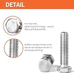 3/8-16 x 1-1/4" Hex Head Bolts Screws, Nuts, Flat and Lock Washers Assortment Kit, 304 Stainless Steel(18-8), Machine Fully Thread, Bright Finish 8Sets
