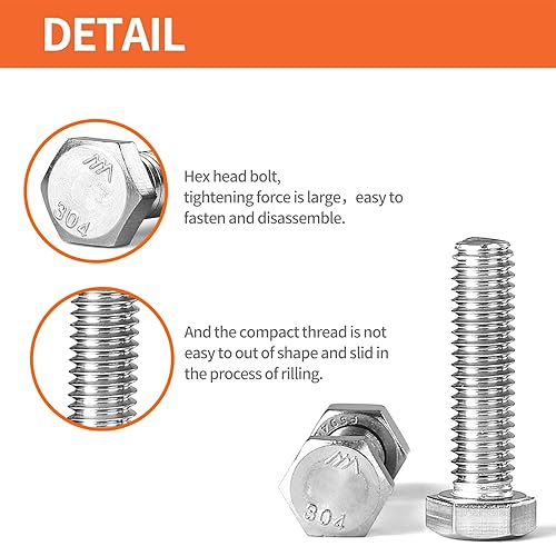Miniatura 3 de Kit surtido de tornillos de cabeza hexagonal de 38-16 x 5, tuercas, arandelas planas y de bloqueo, acero inoxidable 304 (18-8), rosca completa a