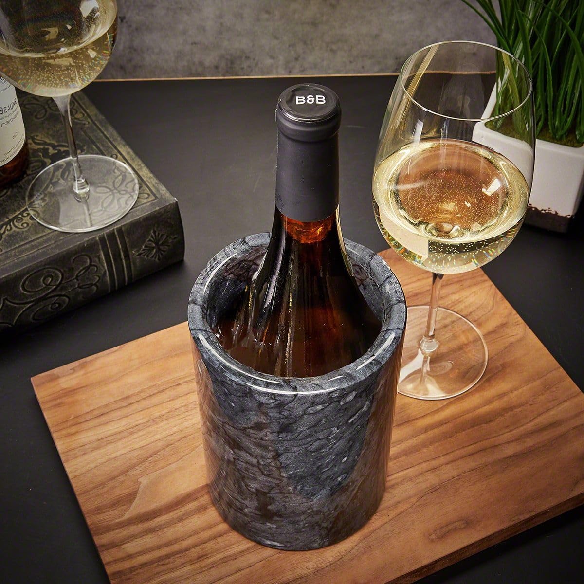 Engraved Wine Chiller with Stemless Wine Glasses Set - 5pc
