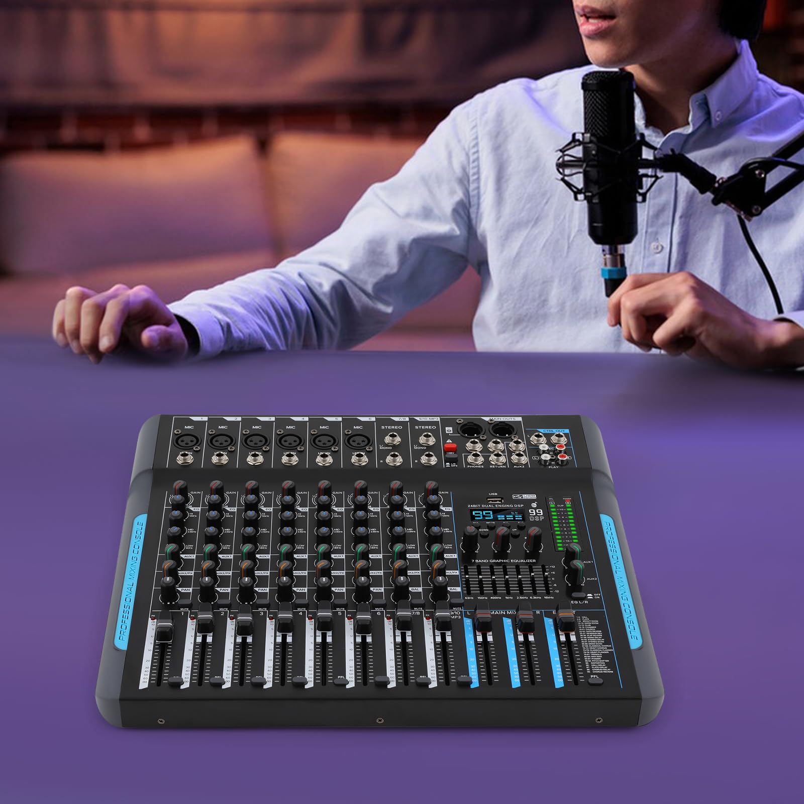 Mixer audio DJ a 10 canali, sistema di console, mixer audio DJ mixer, mixer audio stereo con 10 canali, per palcoscenico KTV, professionale per feste di registrazione
