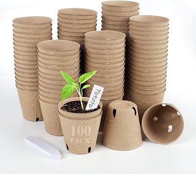 HXSEMAYIG 100PCS Peat Pots, 3.15Inch Seed Starting Pots with Drainage Holes Round Nursery Pot, Garden Germination Nursery Pot Bonus 20 Plant Labels