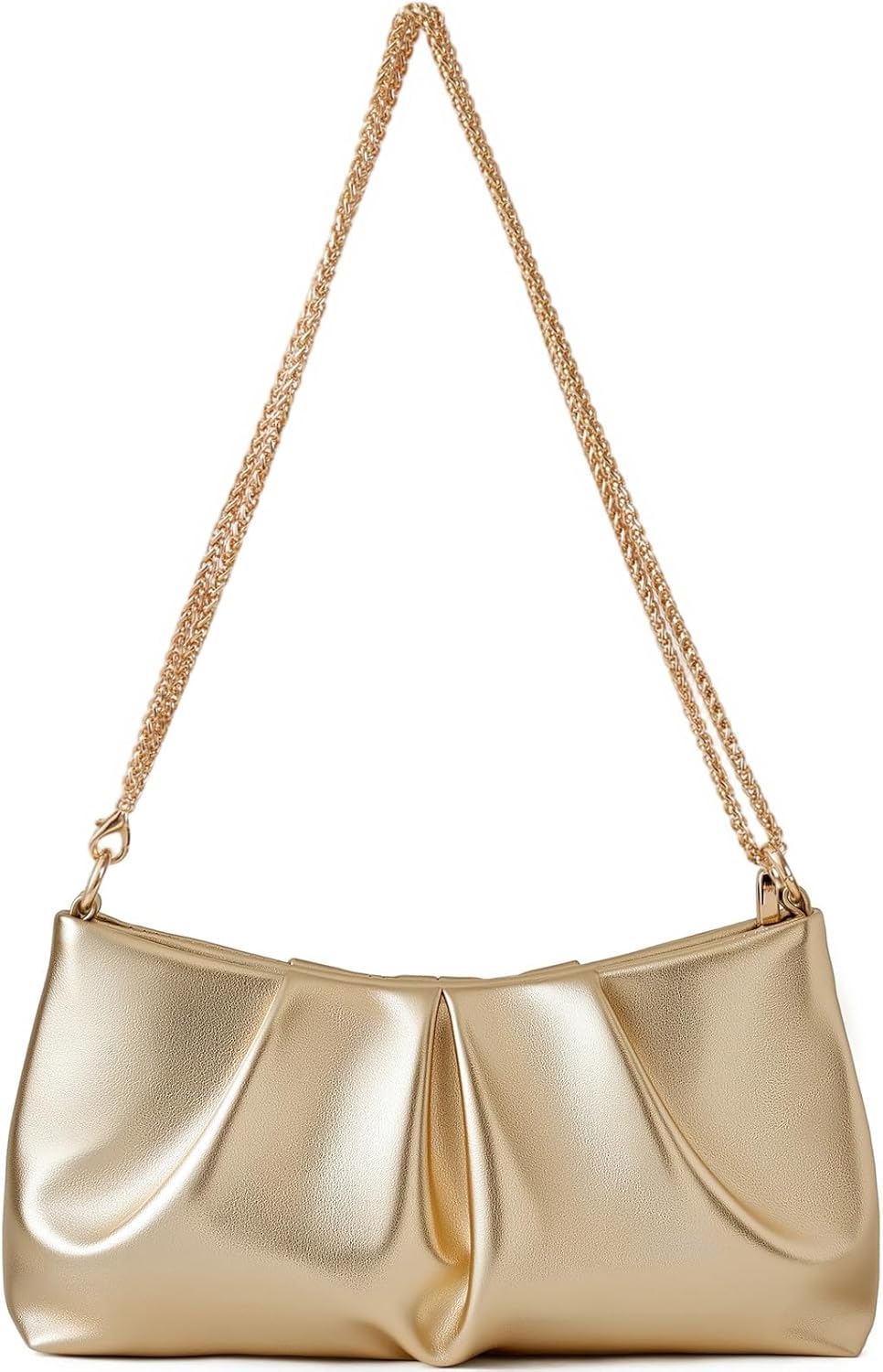 PU Leather Evening Bag Evening Bag Ruched Clutch Purse for Women Detachable Double Shoulder Straps Crossbody Bag - Image 2