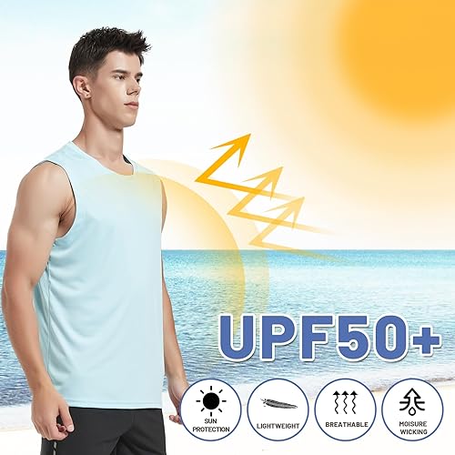 Miniatura 4 de MIER Camisetas sin mangas de entrenamiento para hombre, UPF 50+, de secado rápido, para correr, sin mangas, con protección UV