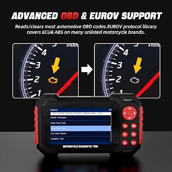 Motorcycle Scanner Motorcycle Diagnostic Tool, Motorcycle OBDII Code Reader with Auto Scan Instant Detection for Honda Kawasaki Yamaha Harley 70+Brands 100 Service Functions