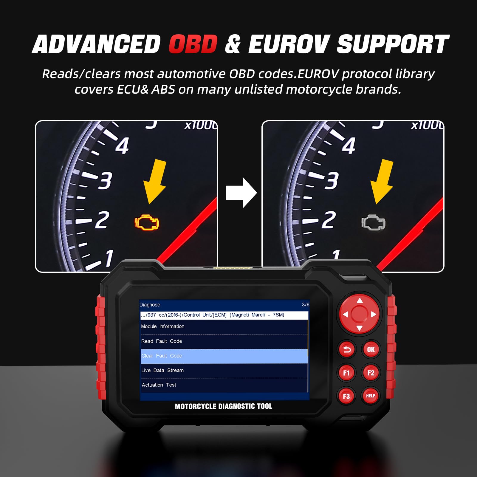 Outil de Diagnostic Scanner Moto M7, Lecteur de Codes OBDII Moto pour Système ABS avec Scan Automatique & Détection Instantanée VIN pour Honda Harley 70+ Marques 100 Fonctions de Service