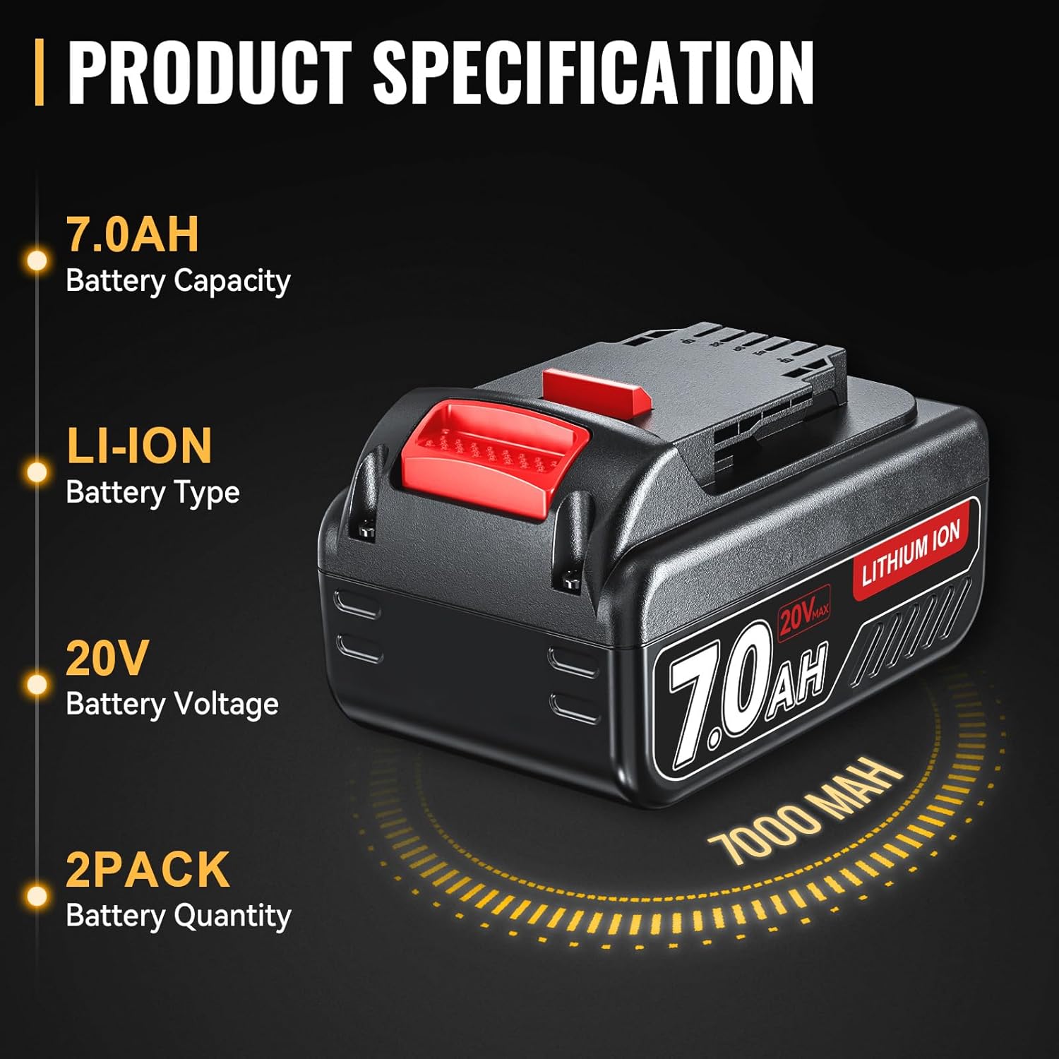 2Pack 20V 7.0Ah DCB200 Li-ion Replacement for Dewalt 20V Battery and 1Pack DCB112 Charger Compatible with Dewalt Battery and Charger for Cordless Tools DCD DCF DCG Series