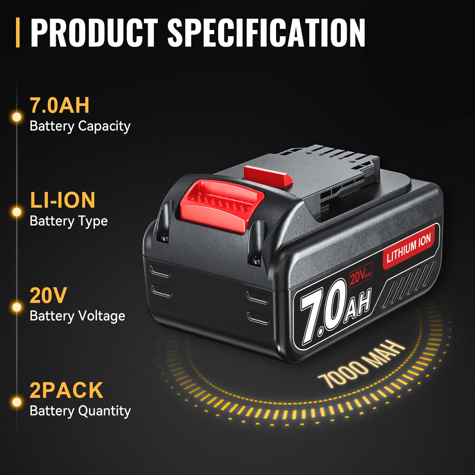 2Pack 7.0Ah 20Volt DCB200 Li-ion Batteries Replacement for Dewalt 20V Battery and DCB112 Charger Compatible with Dewalt 20V Max Cordless Tools DCB204 DCB206 DCB201 DCB207 DCD/DCF/DCG Series