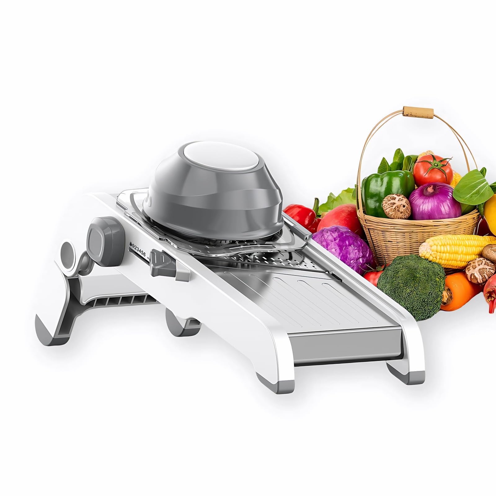 Mandoline Slicer UK, 3 Cutting Modes (Straight Slice, Wavy Cut, Shred), Adjustable Mandoline Vegetable Slicer with Safety Pusher, Foldable Kitchen Tool for Potato, Cabbage, Cheese & Salad Prep
