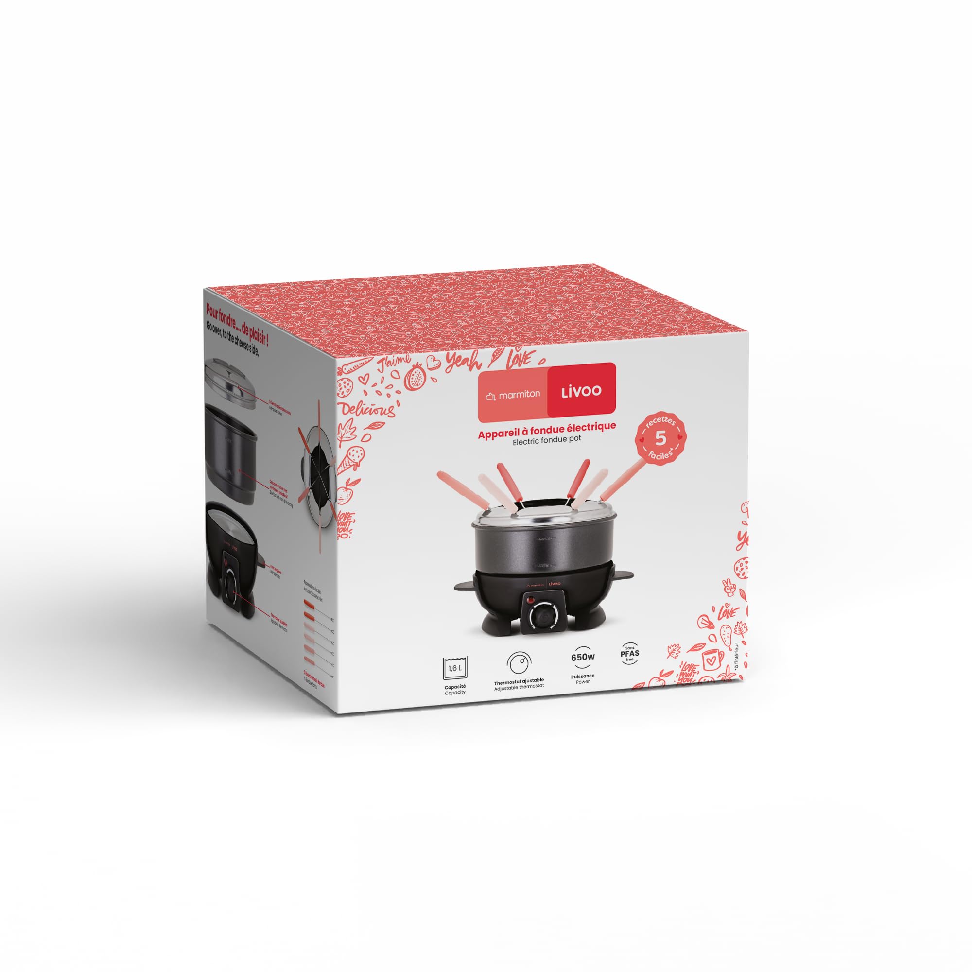 Livoo Doc308 Appareil À Fondue, Raclette Et Wok 1,6 L 6 Personnes