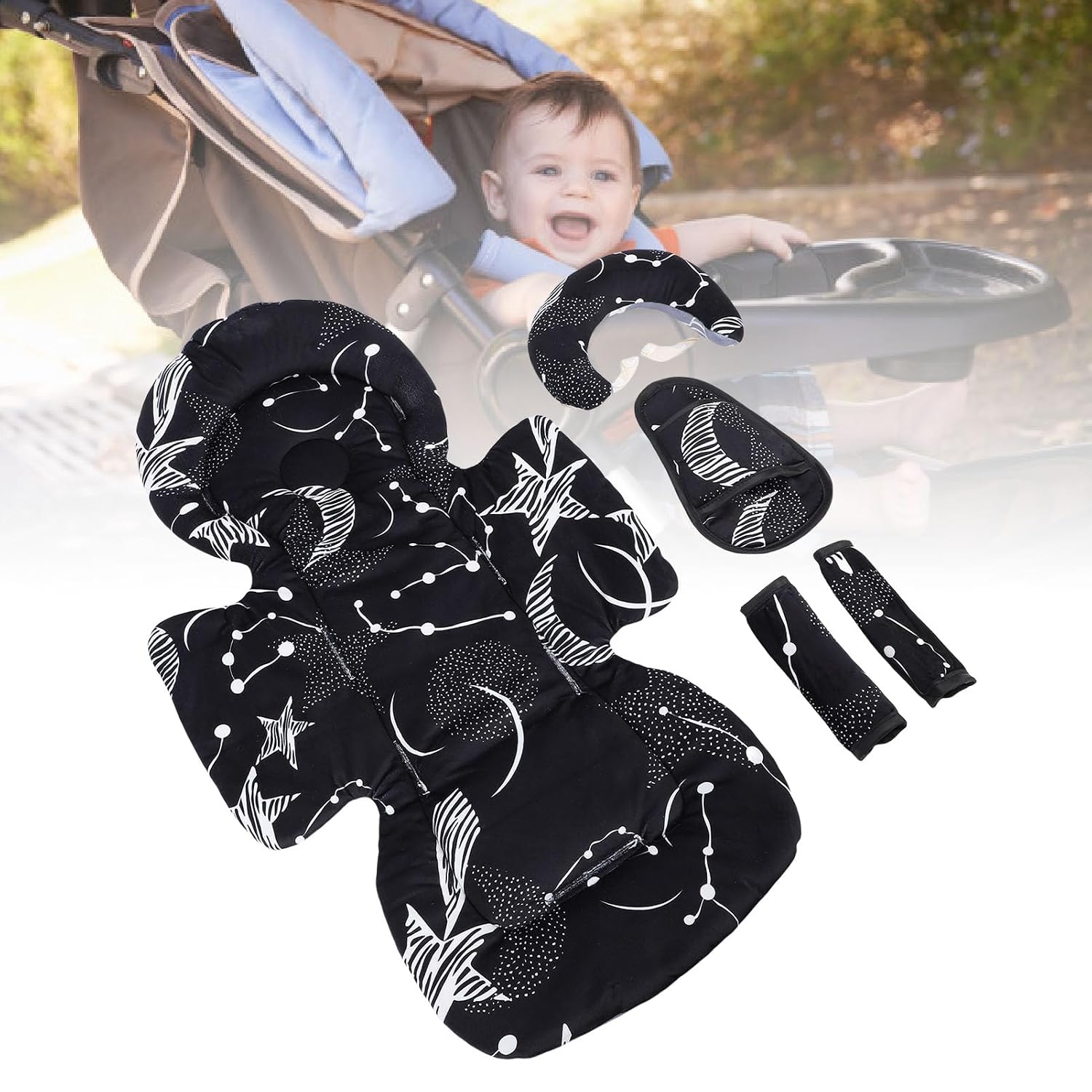 Baby Stroller Cooling Pad - 2-in-1 Multifunctional Detachable Stroller Liner & Seat Cover, Soft Breathable Mesh Mat for Infant Car Seat, High Chair, Shopping Cart (Black)