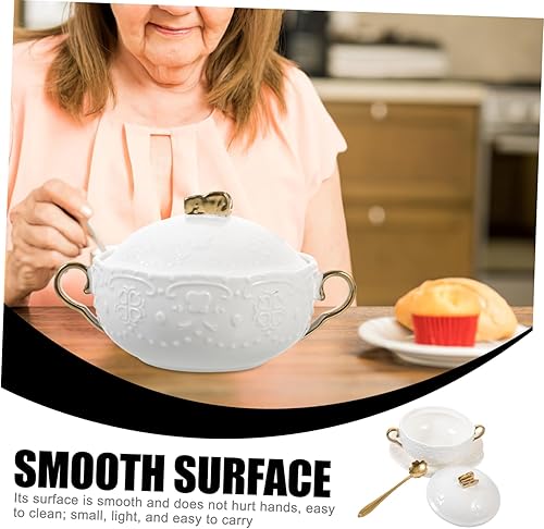 Miniatura 3 de Tazón de sopa de cerámica de estilo europeo de doble mango con tapa resistente al calor para postre fruta y cereales para uso en cocina y restaurante