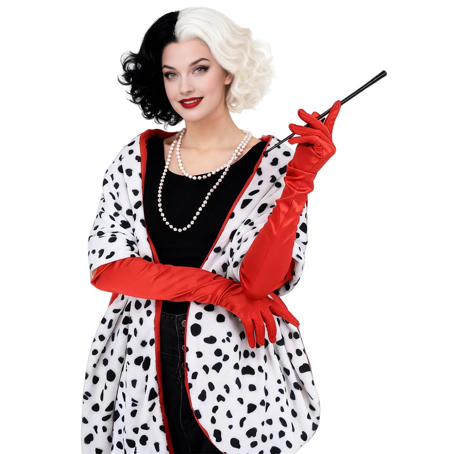 Cruella Deville Costume Women Faux Stole for Cosplay Halloween Black and White Scarf Accessories SL007