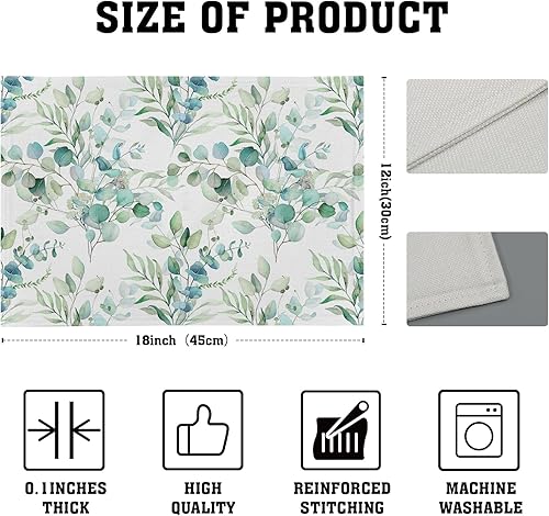 Miniatura 4 de Juego de 4 manteles individuales de hojas de eucalipto, manteles individuales rústicos vintage de 12 x 18 pulgadas, manteles individuales de hojas