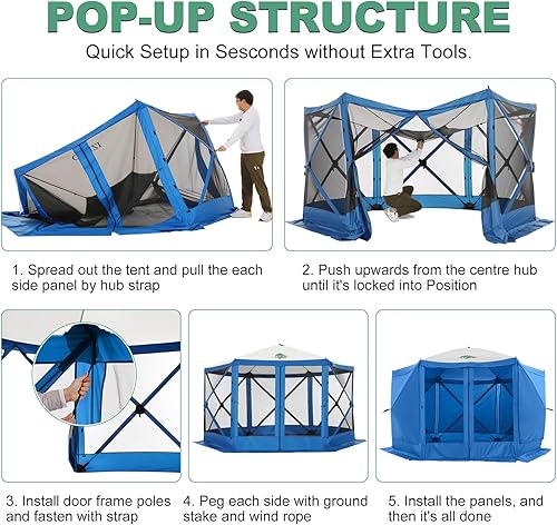 Miniatura 3 de COBIZI Gazebo desplegable de 12 x 12 pies para campamento, campamento al aire libre, cenador con paredes laterales, tienda de campaña portátil con