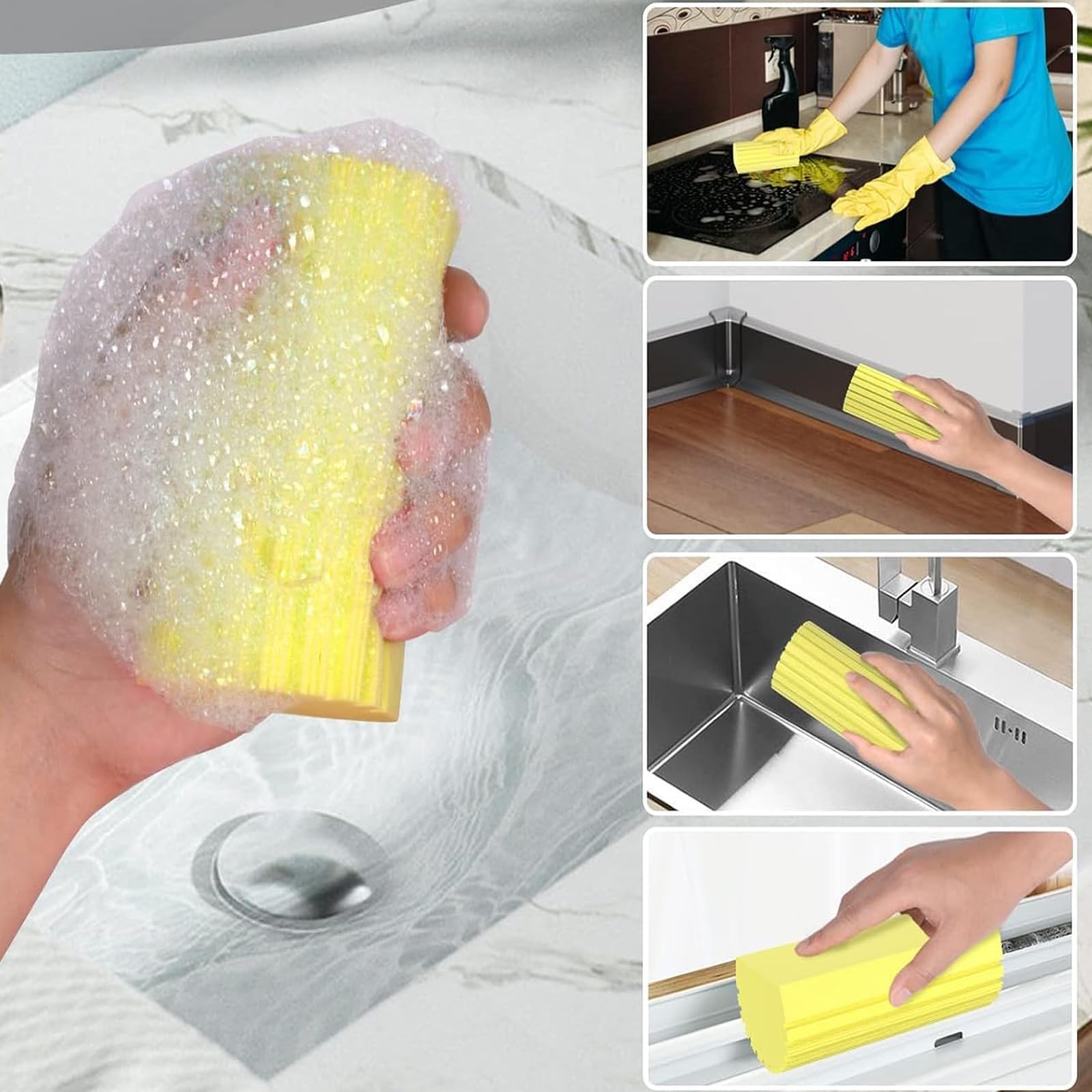 Lot De 6 Éponges Nettoyage Humide Réutilisables – Anti-Poussière Pour Plinthes, Grilles, Ventilateurs