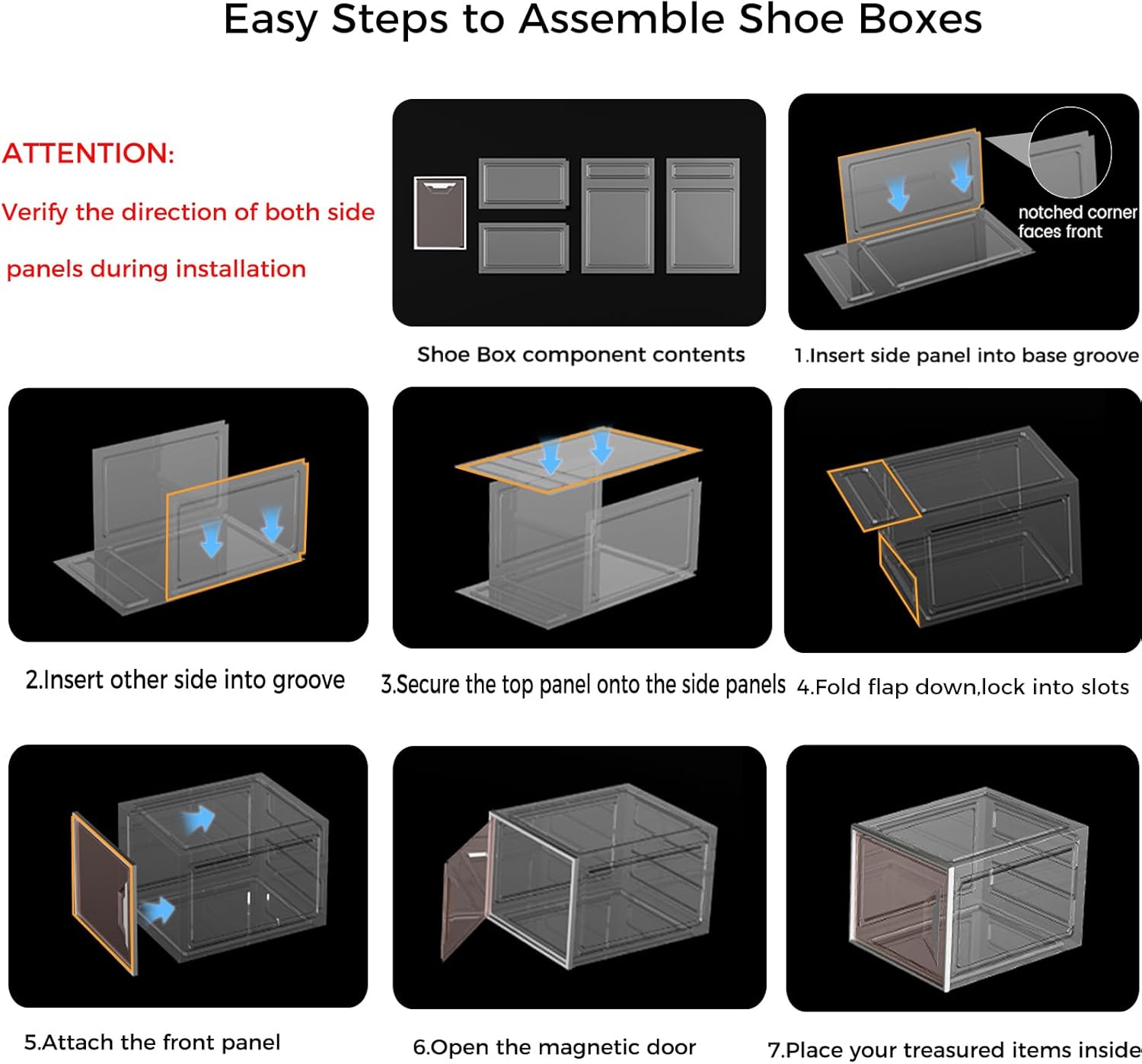 XL Large Stackable Shoe Boxes - Clear Plastic Shoe Storage Boxes with Magnetic Door, Thicken Shoe Organizer for Closet, Space Saving Foldable Shoe Containers Bins for Sneaker Boot - 6 Pack(White)