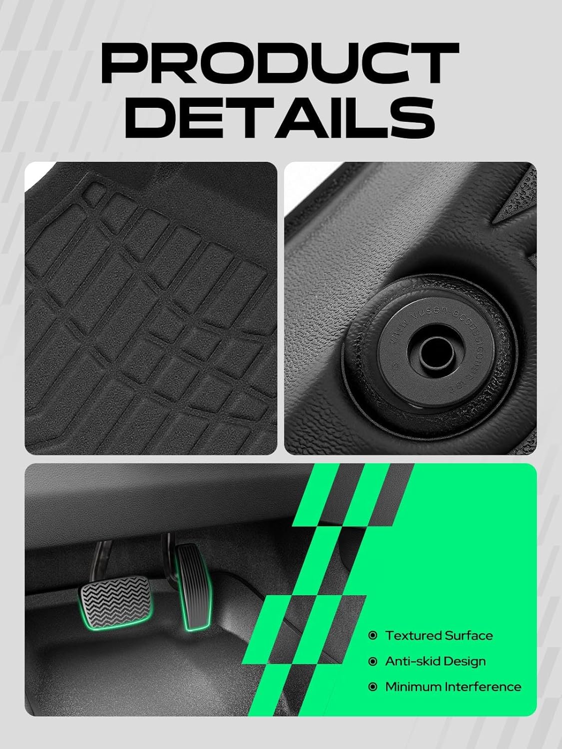 YHTAUTO Floor Mats Fit 2018-2024 Nissan Kicks, TPE Floor Liners All-Weather Protection Custom Fit, 1st & 2nd Row, Set of 3 Black