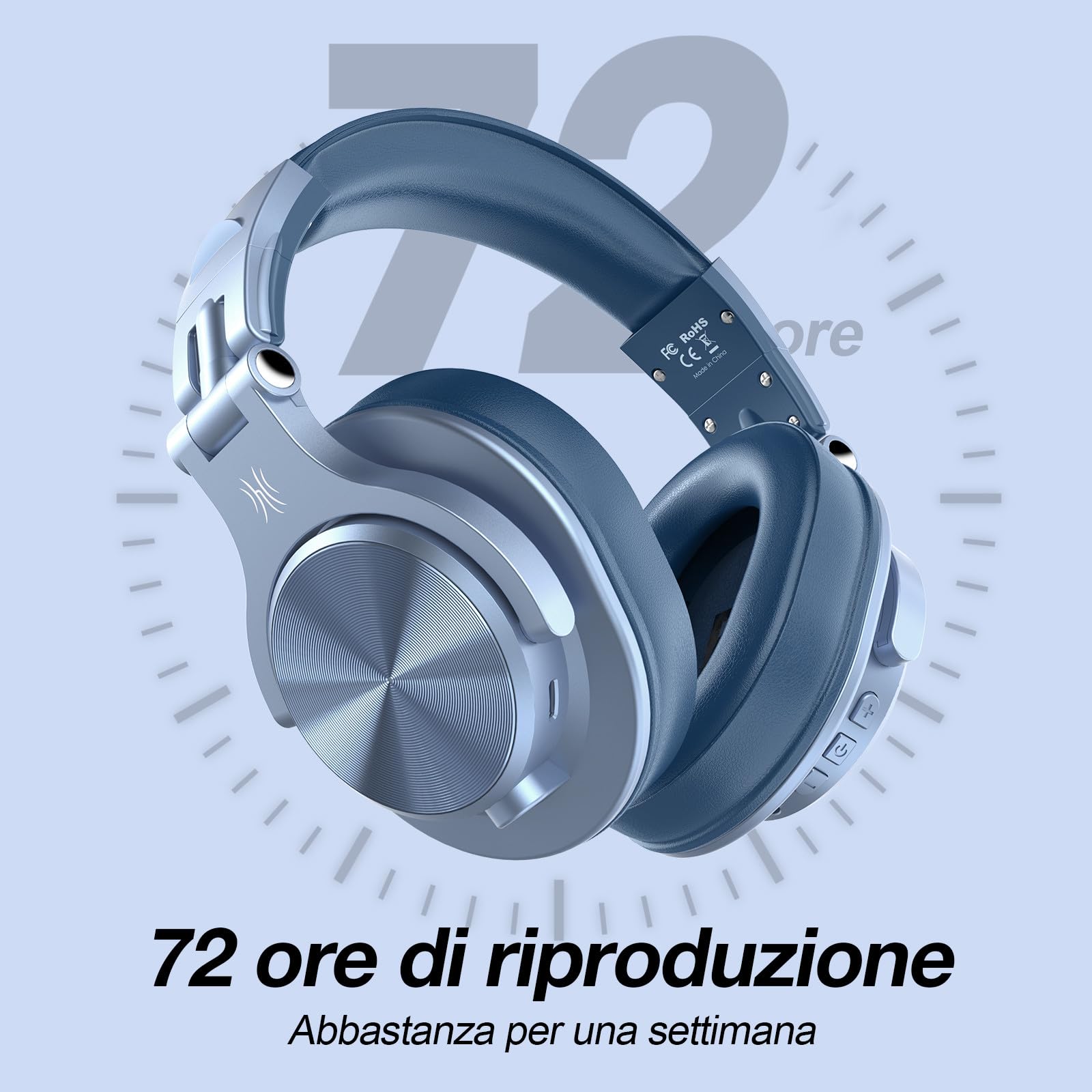 OneOdio A70 Cuffie Bluetooth Over Ear, Cuffie Cablate e Wireless Cuffie Stereo con Microfono, 72 Ore di Riproduzione, CVC 8.0, Jack 3,5 e 6,35 mm, Pieghevole/per DJ/Chitarra/Cellulare/PC (Blu)