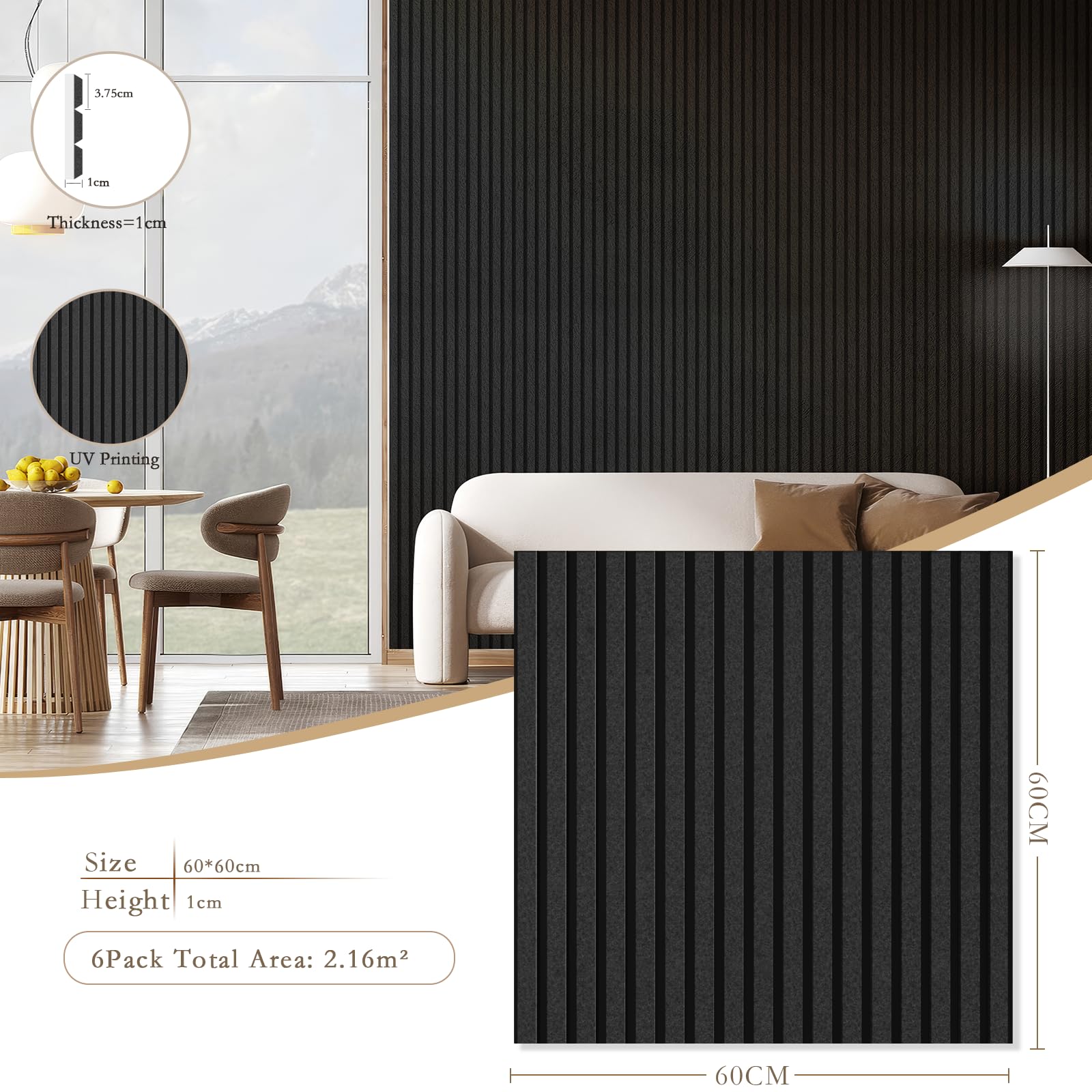 JBER 6 Pezzi Pannelli Fonoassorbenti Adesivi, Pannello Fonoassorbente ad Alta Densità, Pannelli Insonorizzanti per Pareti, Trattamento Acustico per Podcasting, Studi di Registrazione, 60×60×1cm, Nero