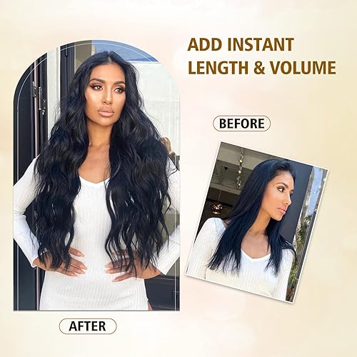 Vista 75 de Extensiones de cabello sintético con clip de 20 pulgadas para mujer, 4 piezas, extensiones de cabello largo y rizado, extensiones de cabello