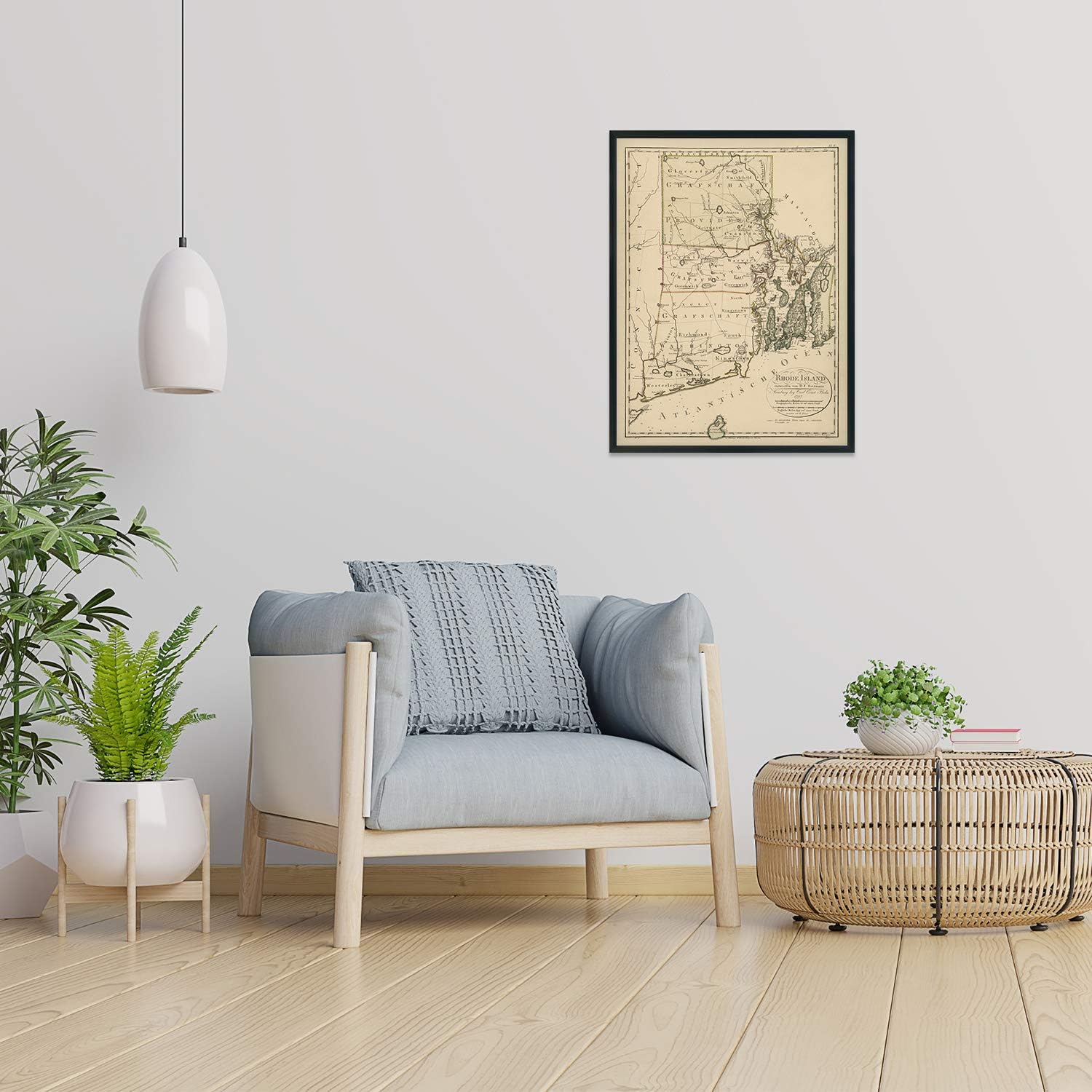 HISTORIX Vintage 1797 Rhode Island Map - 18x24 Inch Vintage Map of Rhode Island Wall Art Decor - Rhode Island Poster Shows Counties and Subdivisions - Place names in German and/or English
