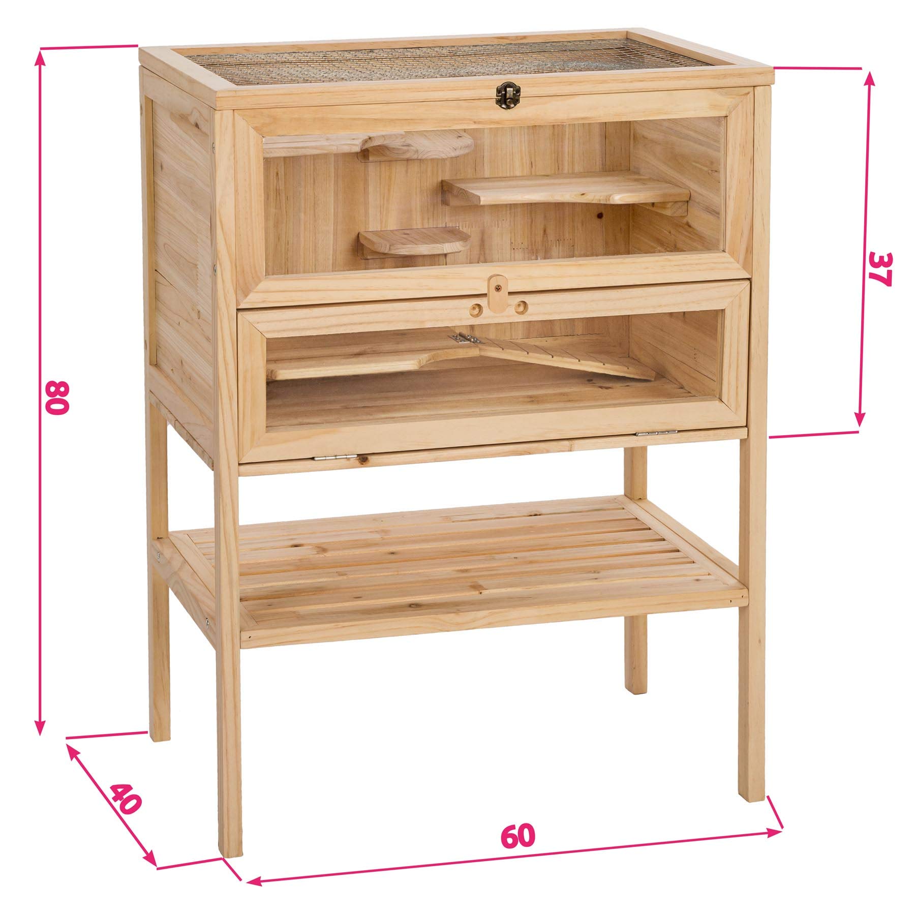 TecTake 403246 Cage à Hamster en Bois - Petite Cage à Animaux 4 Étages avec Couvercle à Charnière, Rampe pour Rongeurs, Souris - 60 x 40 x 80 cm