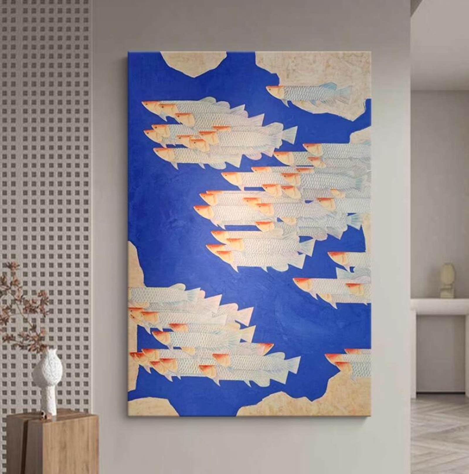 Peinture de neuf poissons pour sublimer le mur de votre salle à manger