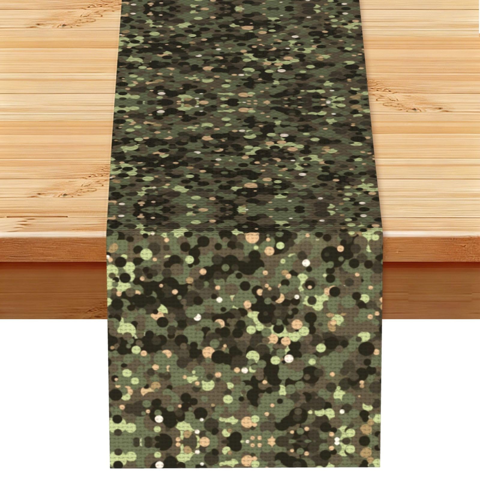 Speckled Olive Beige Camo Printed Table Runner 13 x 72, Wrinkle Resistant Decor for Dining Table Coffee Table Fireplace